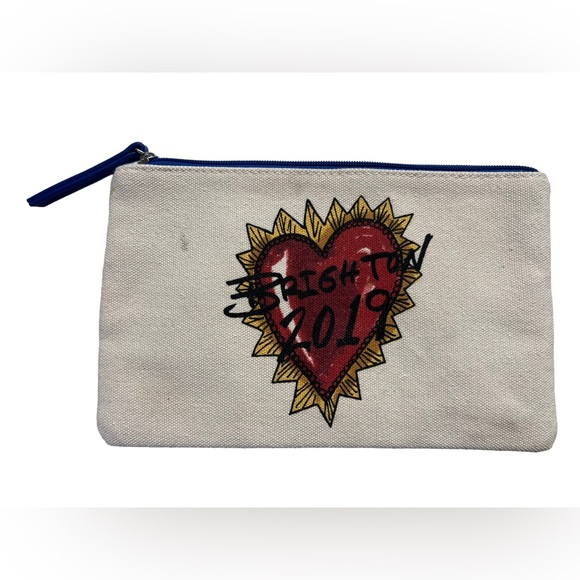 BRIGHTON 2019 Canvas Cosmetic Zipper Bag Love Of Art Bird Heart Crown 9”x 5.5” - Picture 2 of 4